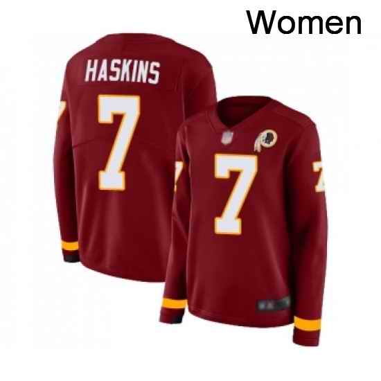 Womens Washington Redskins 7 Dwayne Haskins Limited Burgundy Therma Long Sleeve Football Jersey